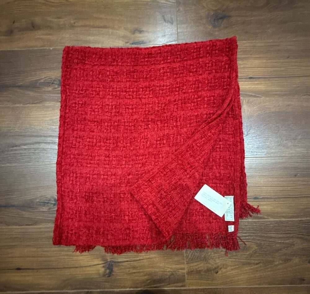 Boyne Valley Weavers Chenille Oblong Wrap Berry Red Handcrafted Ireland
